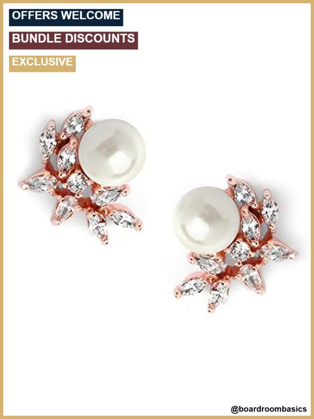 Pearl & Marquise CZ Crystal Wedding Drop Earrings 14K Gold Plated